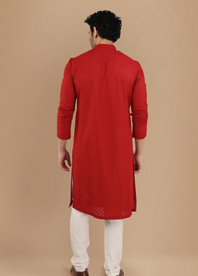 Red Chikankari Kurta Set image number 2